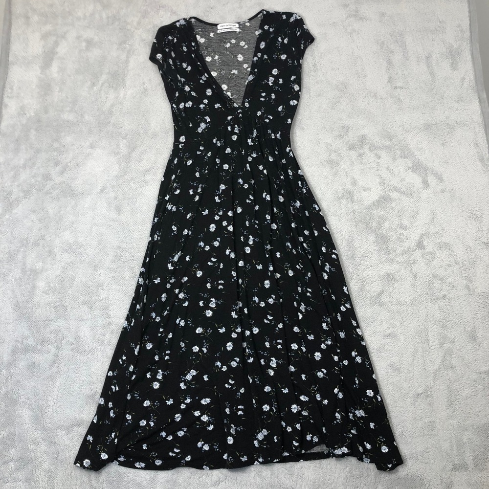 Urban Outfitters Floral Midi Dress Womens M Black Daisy V-Neck OB834742